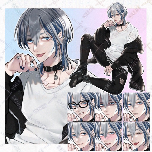 【立ち絵】銀×青髪/男性キャラ【表情8種】