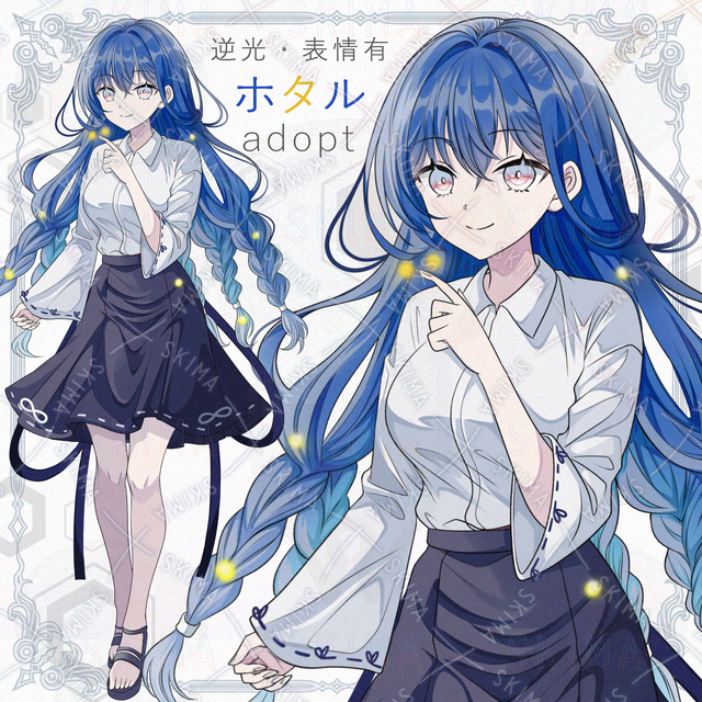 【逆光＆表情差分6種】ホタルモチーフの少女【透過PNG】