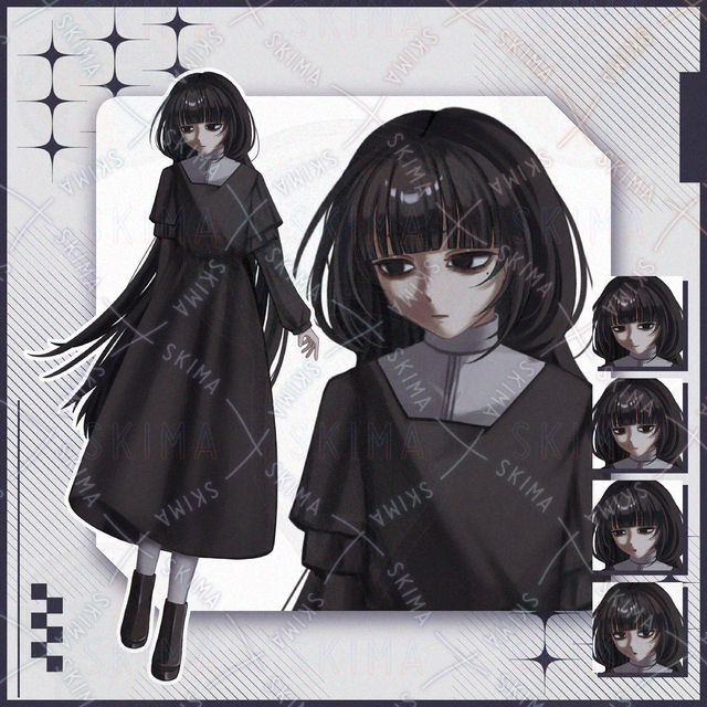 【表情5種】黒髪ロングの女性