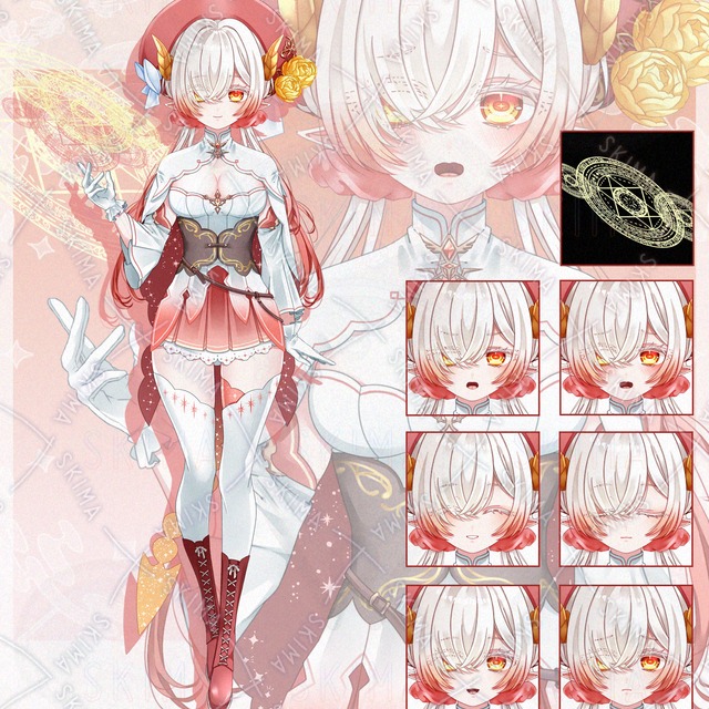 魔術師 角 エルフ 少女（表情7種＋魔法陣１種）