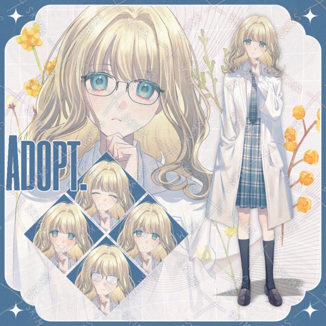【adopt.30】白衣の女子高生【表情差分8種+メガネ2種】