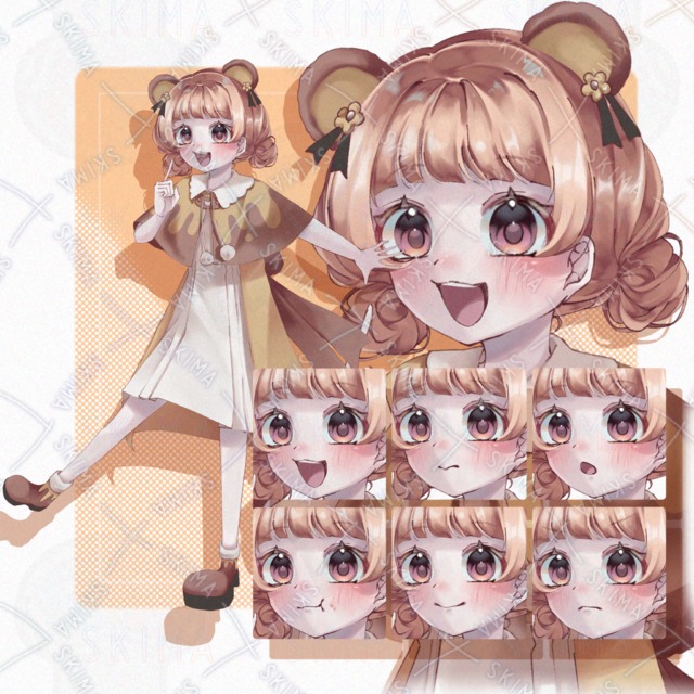 くまモチーフの女の子【表情差分6種】