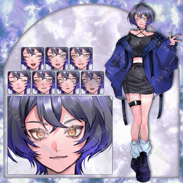 【表情差分8種】青いウルフヘアの女の子