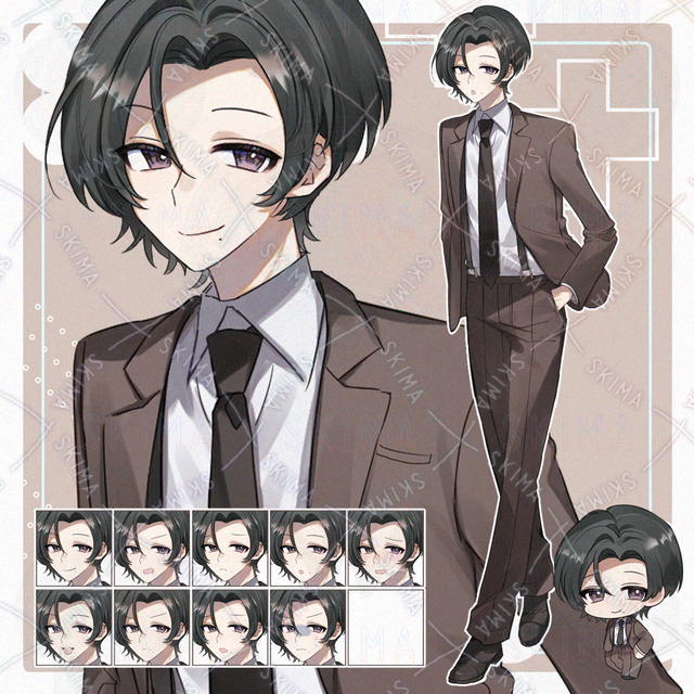 昭和風スーツの男性【表情差分9種＋SDキャラ】