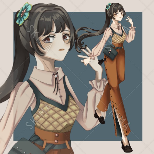 表情5種 暗髪ポニーテールの女の子