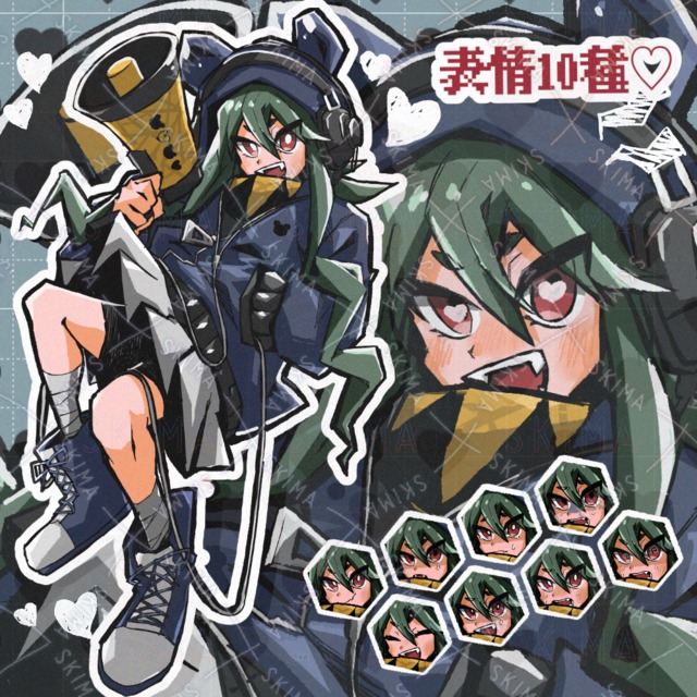 【表情10種】熊フードのメガホン少女