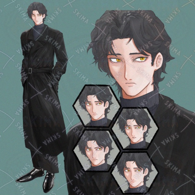 【表情5種】黒いコートを着た黒髪の若い男性[商用利用可]