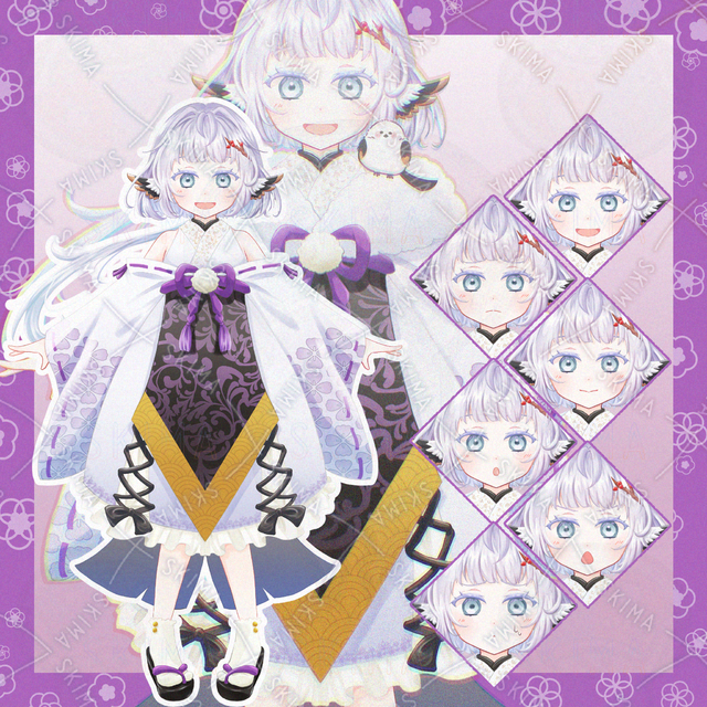 紫和風鳥少女【表情差分6種/SDイラスト/三面図付】