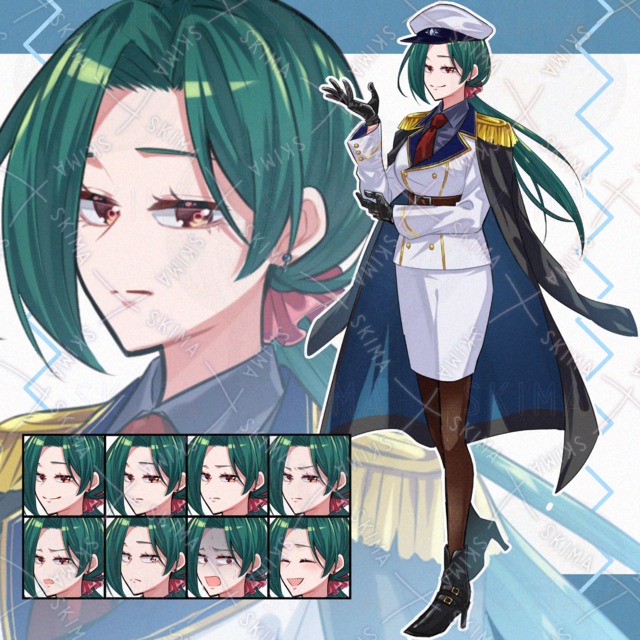 軍服の女性【表情8種類＋帽子】