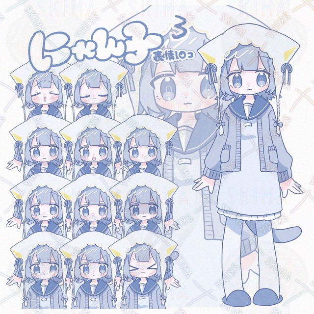 【表情差分10種】Adopt【ショート/セーラー服/女の子/ネコ耳/水色】