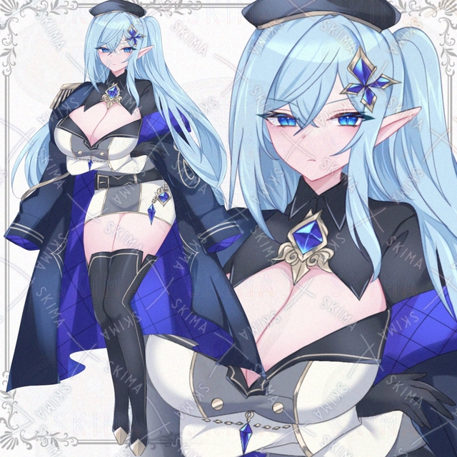クール系青髪の軍服お姉さん（表情差分5種）