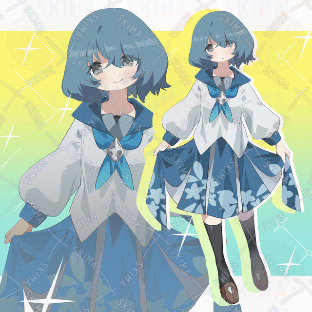 青髪のセーラー服風女の子【表情6種】