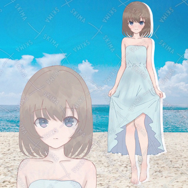 【差分4種】水色のワンピースの少女の立ち絵