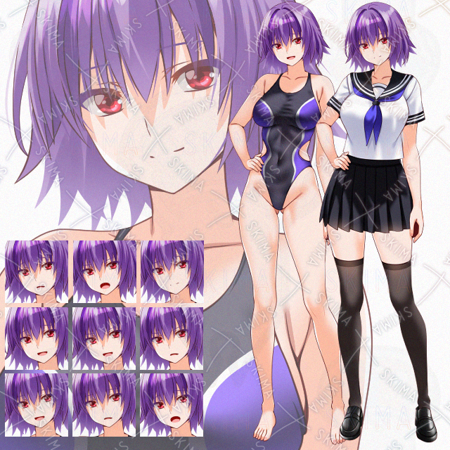 【表情９種】セーラー夏服差分あり競泳水着少女