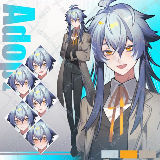 青髪の男性【表情6種】