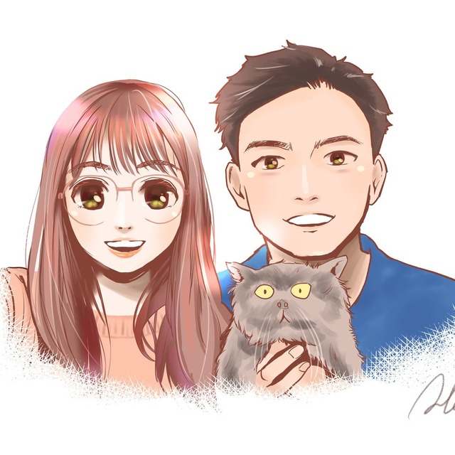 漫画のヒロインのような似顔絵を