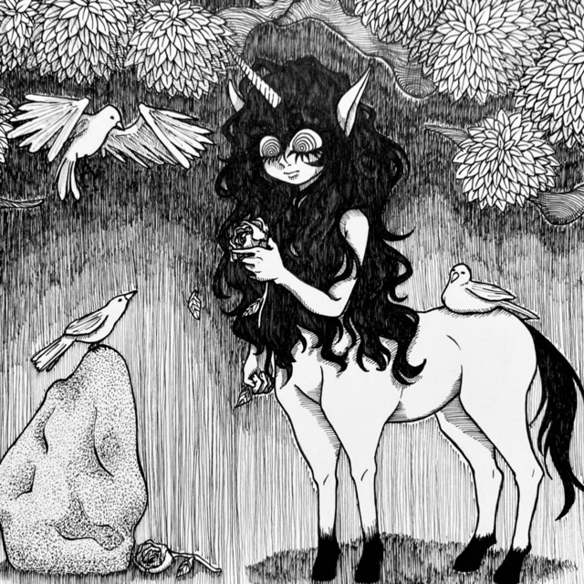 ゴシックホラーでダークメルヘンなモノクロ1枚絵