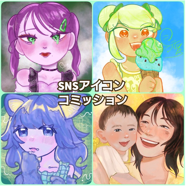 正方形厚塗りイラストコミッション