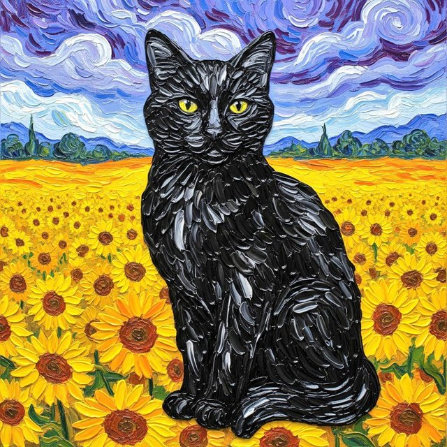 クロネコとヒマワリ