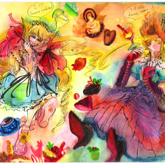 透明水彩で華やかな一枚絵を描きます