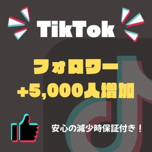 TikTok フォロワー増加+5,000人！減少保証付き！