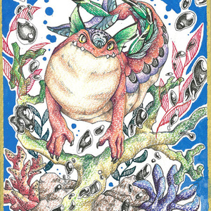 アナログイラストの作成　４分の１色紙(寸松庵サイズ)