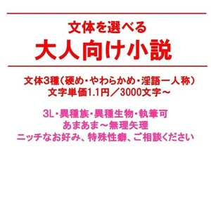詳細指定もおまかせも。キャラを大事に、大人向け小説お書きします