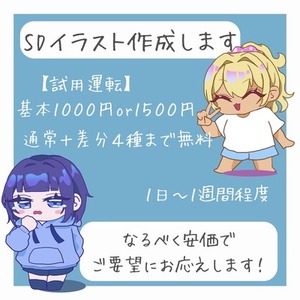 【商用利用可】デフォルメ、ミニキャライラスト作成【通常＋差分４種】