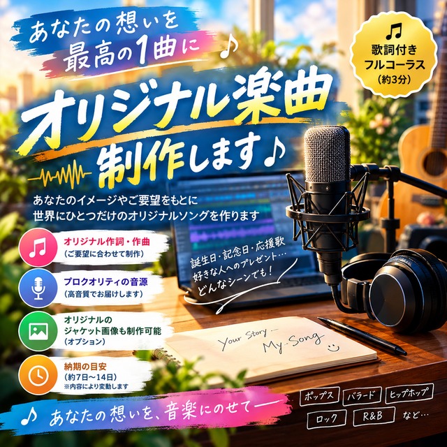 あなただけの楽曲を制作します あなたの思い出から、世界1つだけの歌を作ります♪ | SKIMA（スキマ）